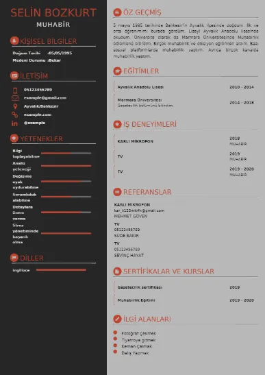 Muhabir örnek cv indir